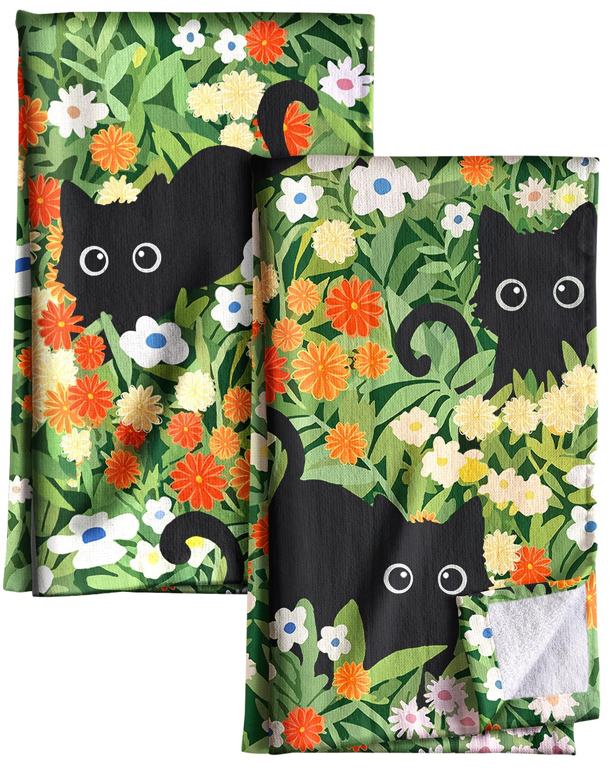 Miss Adola: toallas de cocina algodón con diseño gato negro, ideales para secar platos.