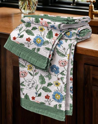 Miss Adola toallas cocina con tejido gofrado hojas y flores, absorben y secan superficies