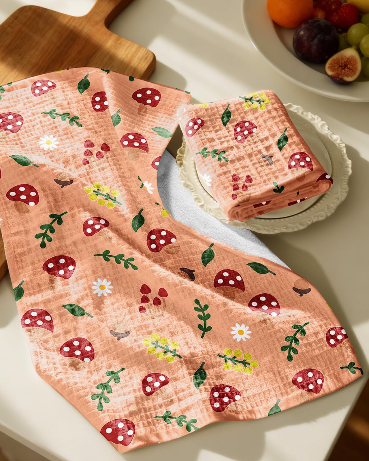 Miss Adola toalla waffle diseño hongo, añade toque decorativo y práctico.