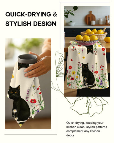 Miss Adola toallas floral gatos retro, estilo práctico para la cocina.