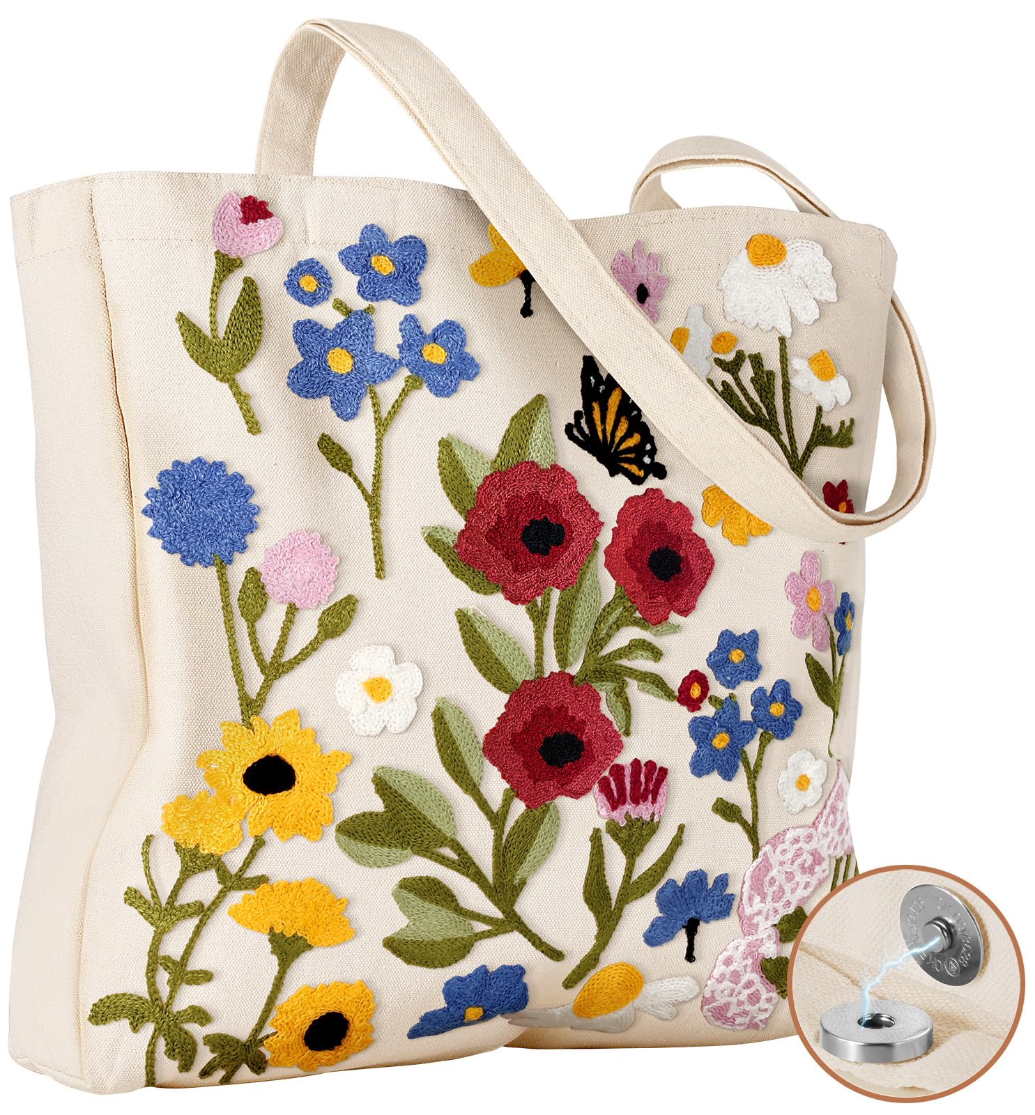 Miss Adola tote de lienzo con bordado 3D, ideal para compras.