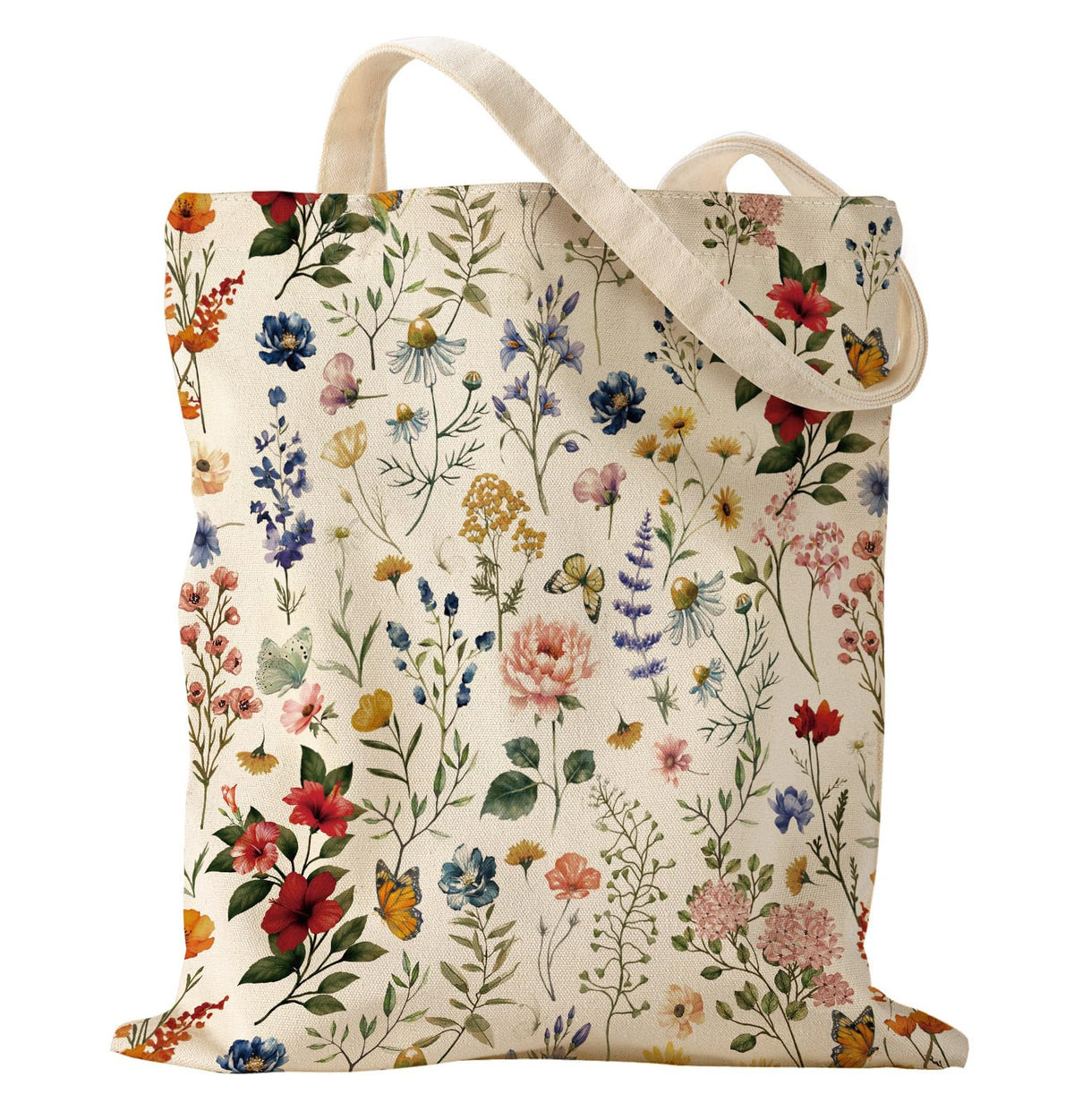 Miss Adola tote de lona con floración arbusto, ideal para compras diarias.