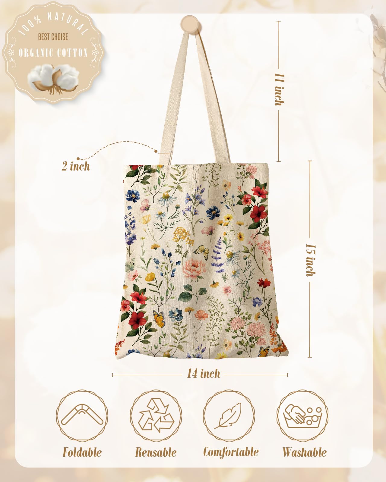 Miss Adola tote de lona, floración arbusto, ideal para viajes ligeros.