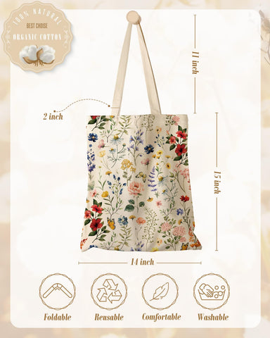 Miss Adola tote de lona, floración arbusto, ideal para viajes ligeros.