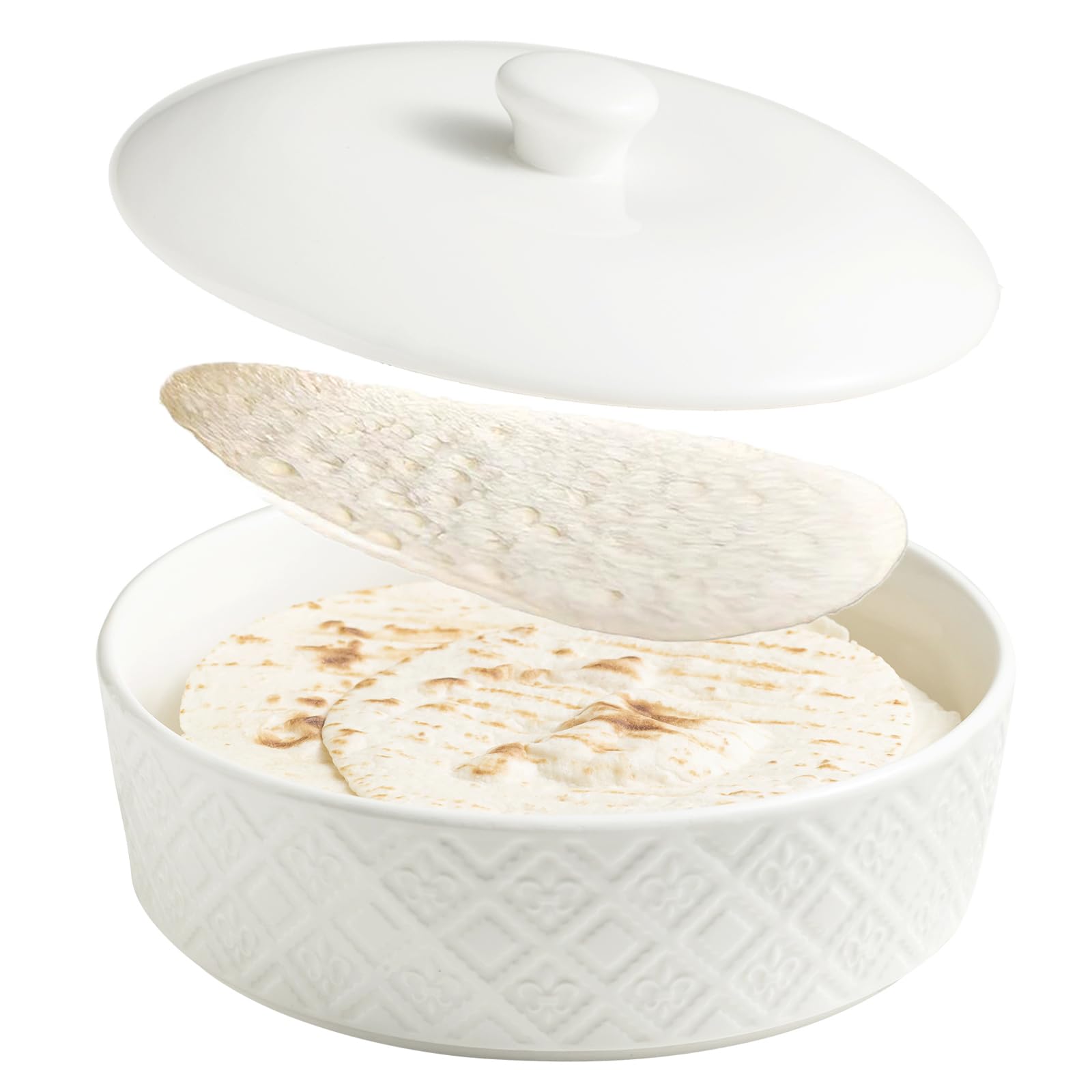 missyssim calentador de tortillas con tapa blanco, mantiene calor para comer tranquilo