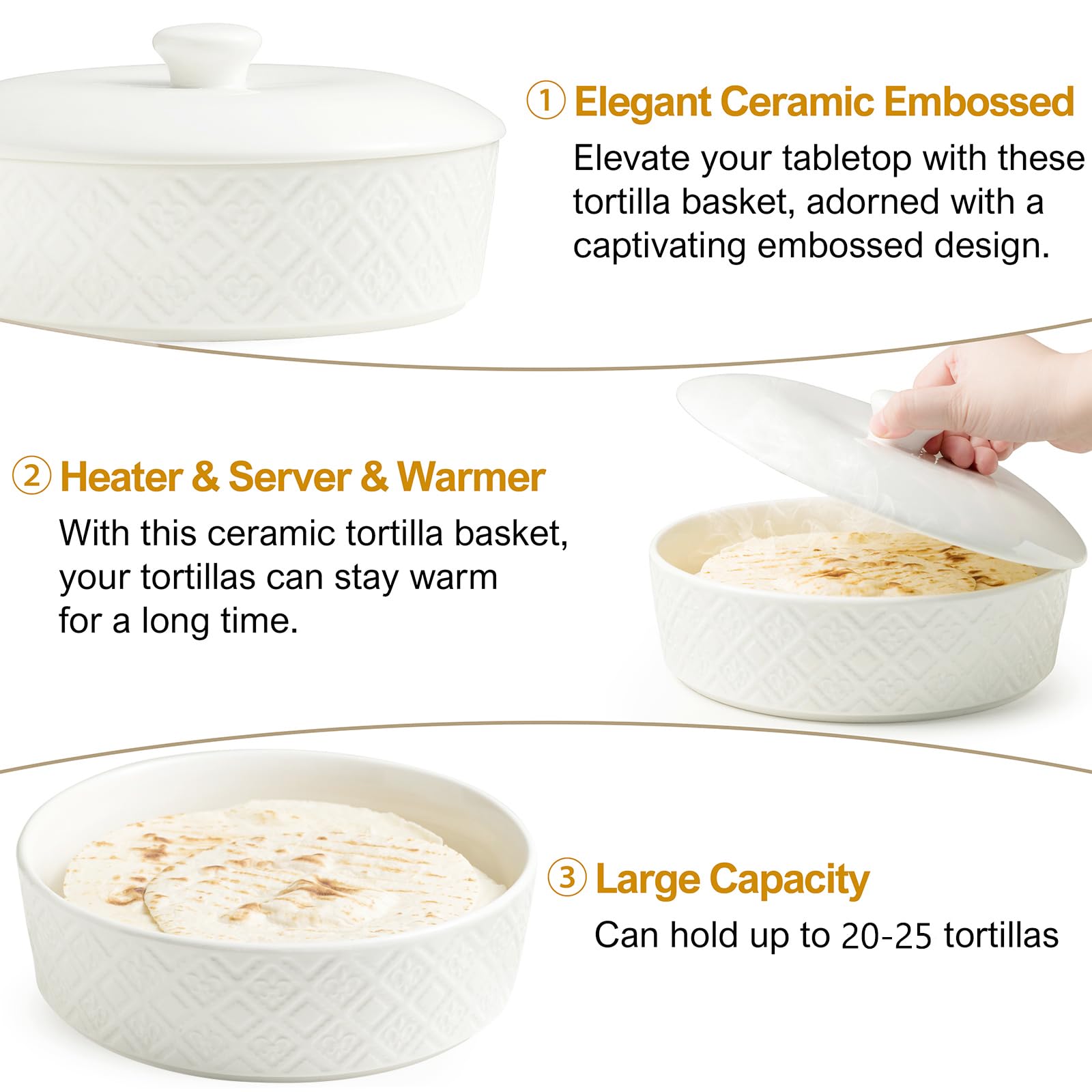 missyssim porta-tortillas porcelana diametro 6-8 pulgadas, ajuste cómodo para burritos