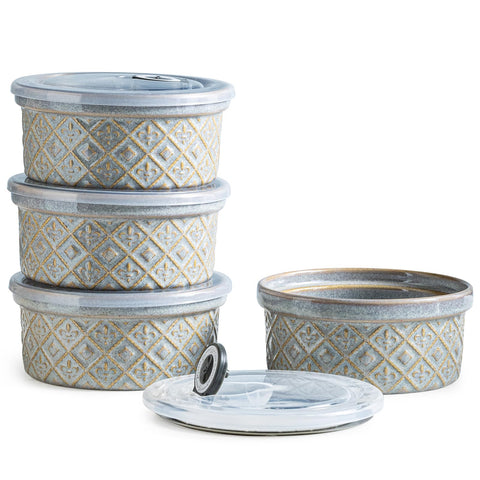 Ramequines MISSYSSIM con tapa, 16 oz, ideales para porciones individuales de postres.