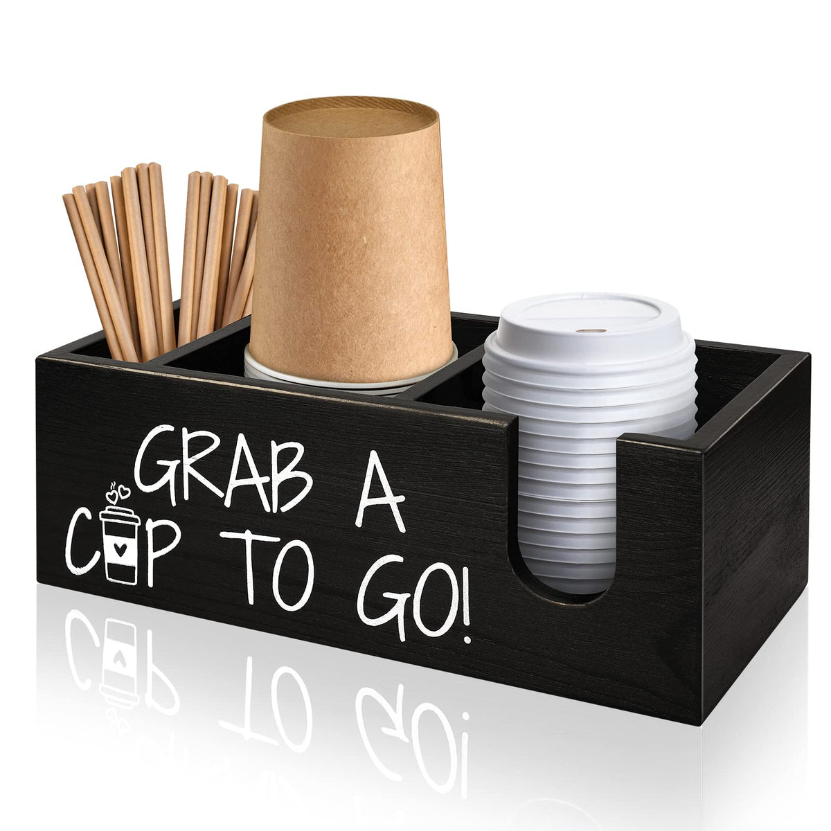 Mistod estación de cafe en madera con 3 compartimentos facilita organizar tazas y tapas