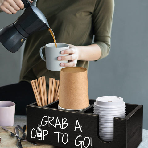 Mistod organizador de cafe en madera para encimera, ideal para tazas y tapas