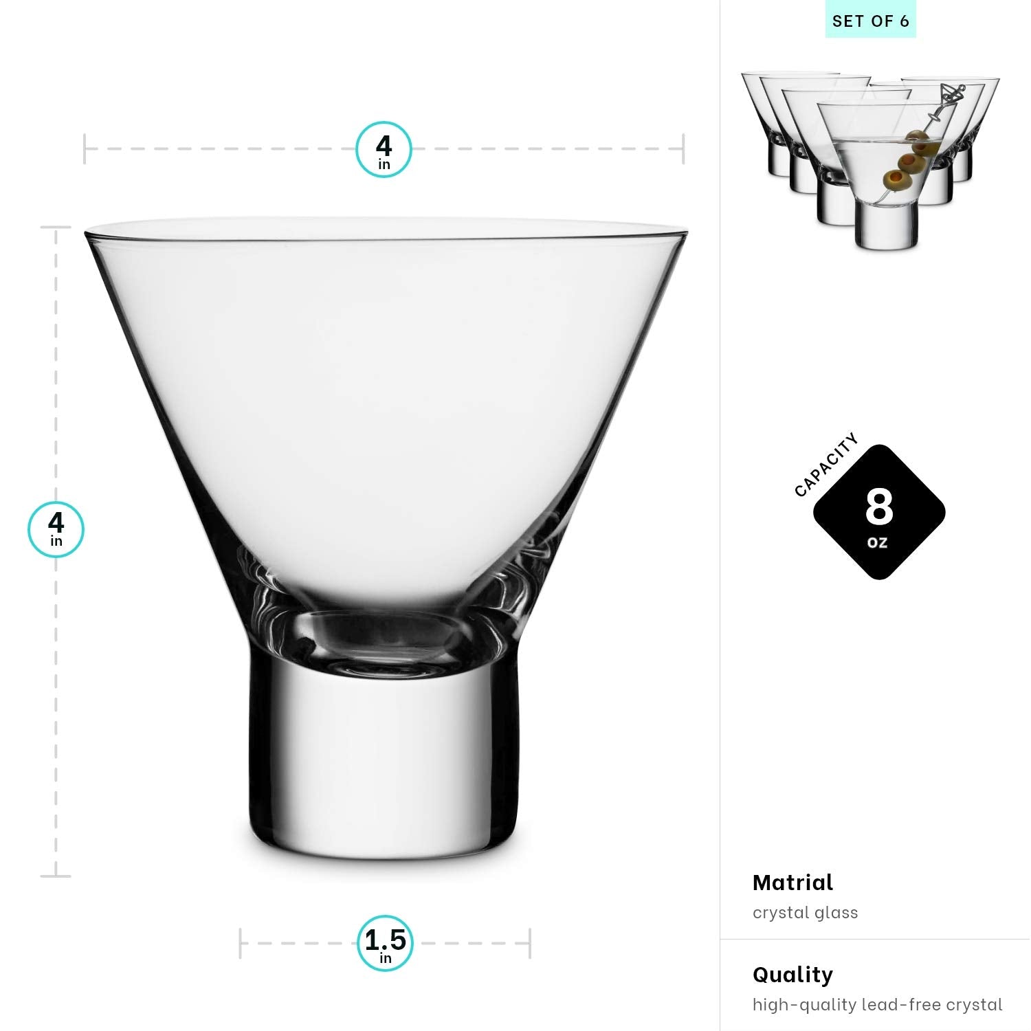 Copa MITBAK para cocteles, diseño compacto para bar y mesa.