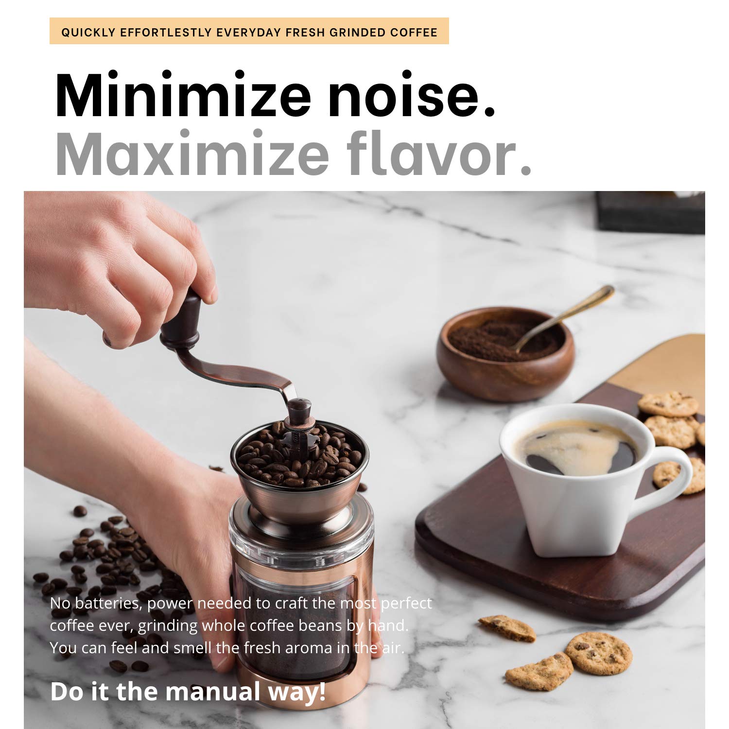 MITBAK molinillo manual para espresso, molienda fina para extracción detallada.