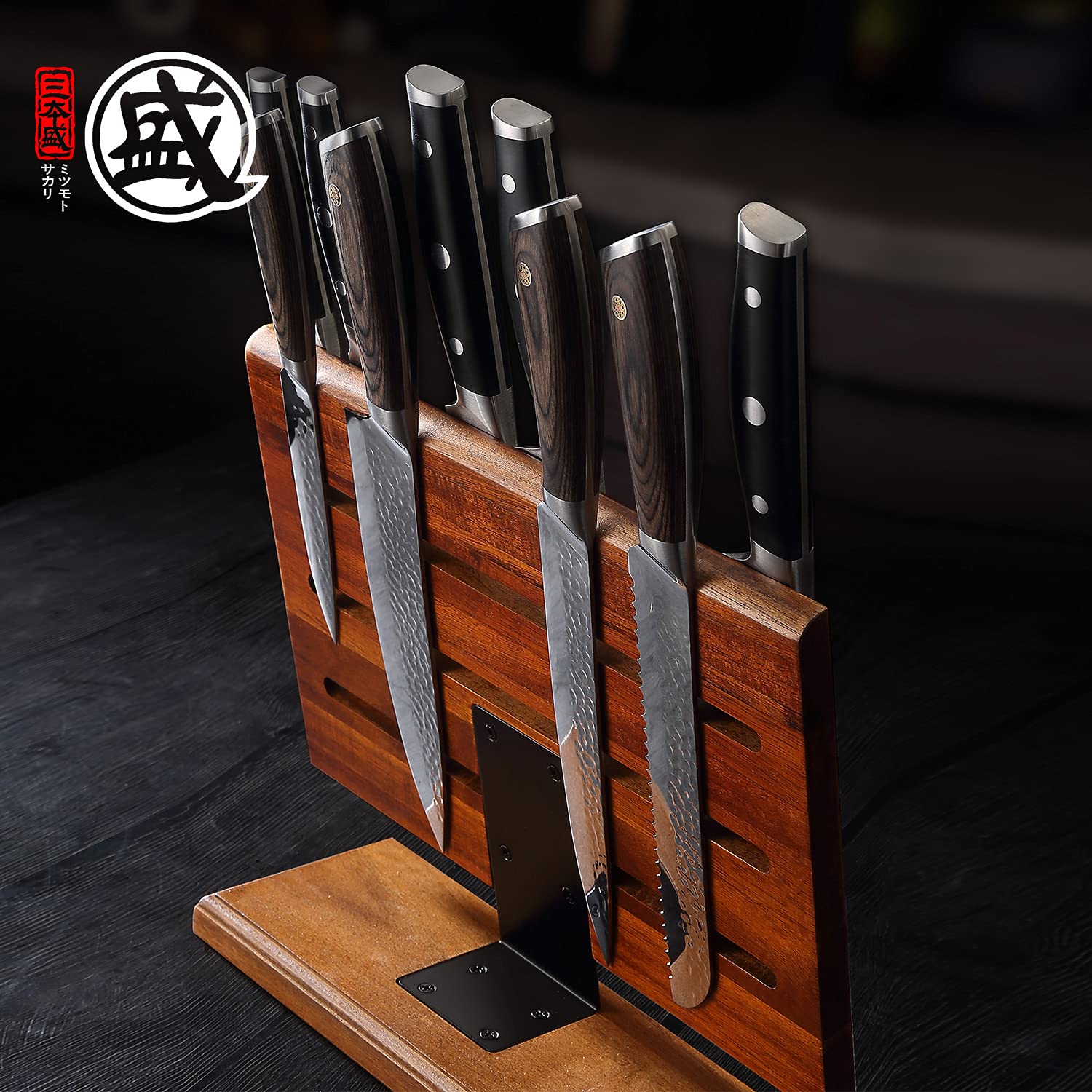 MITSUMOTO SAKARI bloque de acacia japonesa, imán potente para cuchillos.