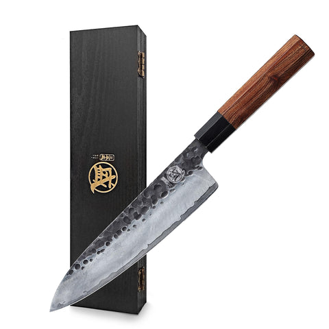 MITSUMOTO SAKARI Gyuto: hoja de 8 pulgadas con patrón de agua para cortes precisos