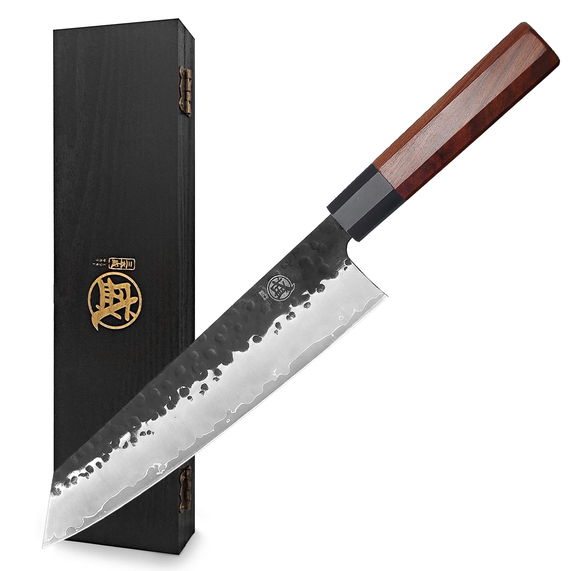 Kiritsuke Mitsumoto Sakari con hoja forjada para cortes precisos en cocina profesional.