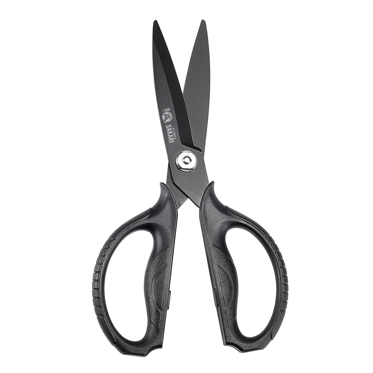 Tijeras Mitsumoto Sakari con titanio negro para uso multiuso en la cocina.