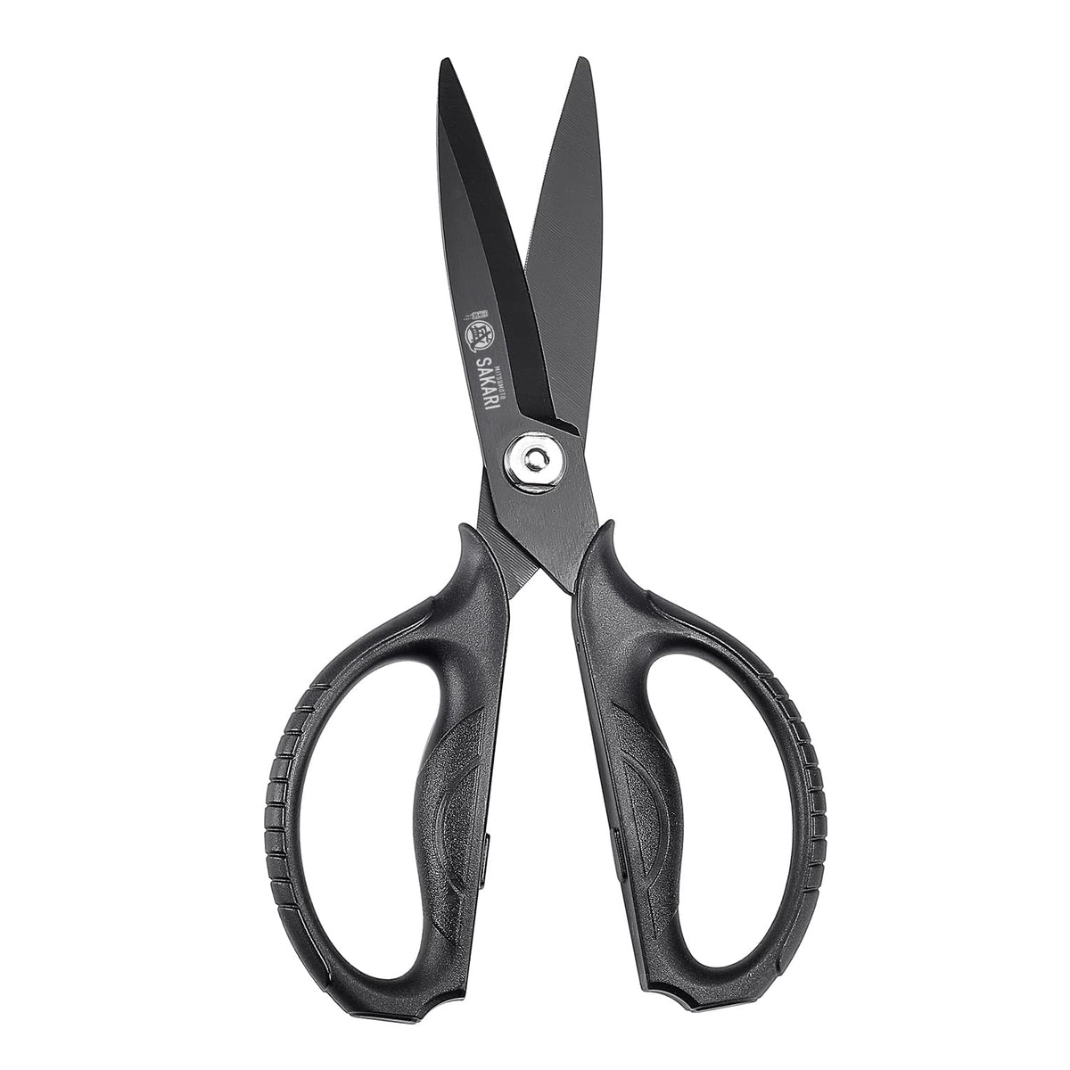 Tijeras Mitsumoto Sakari con titanio negro para uso multiuso en la cocina.