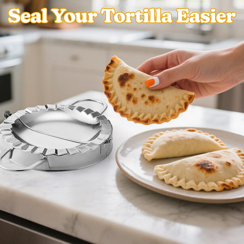 Cerrador de tortillas Mity Rain con dientes tiburón para rellenos firmes y sin fugas