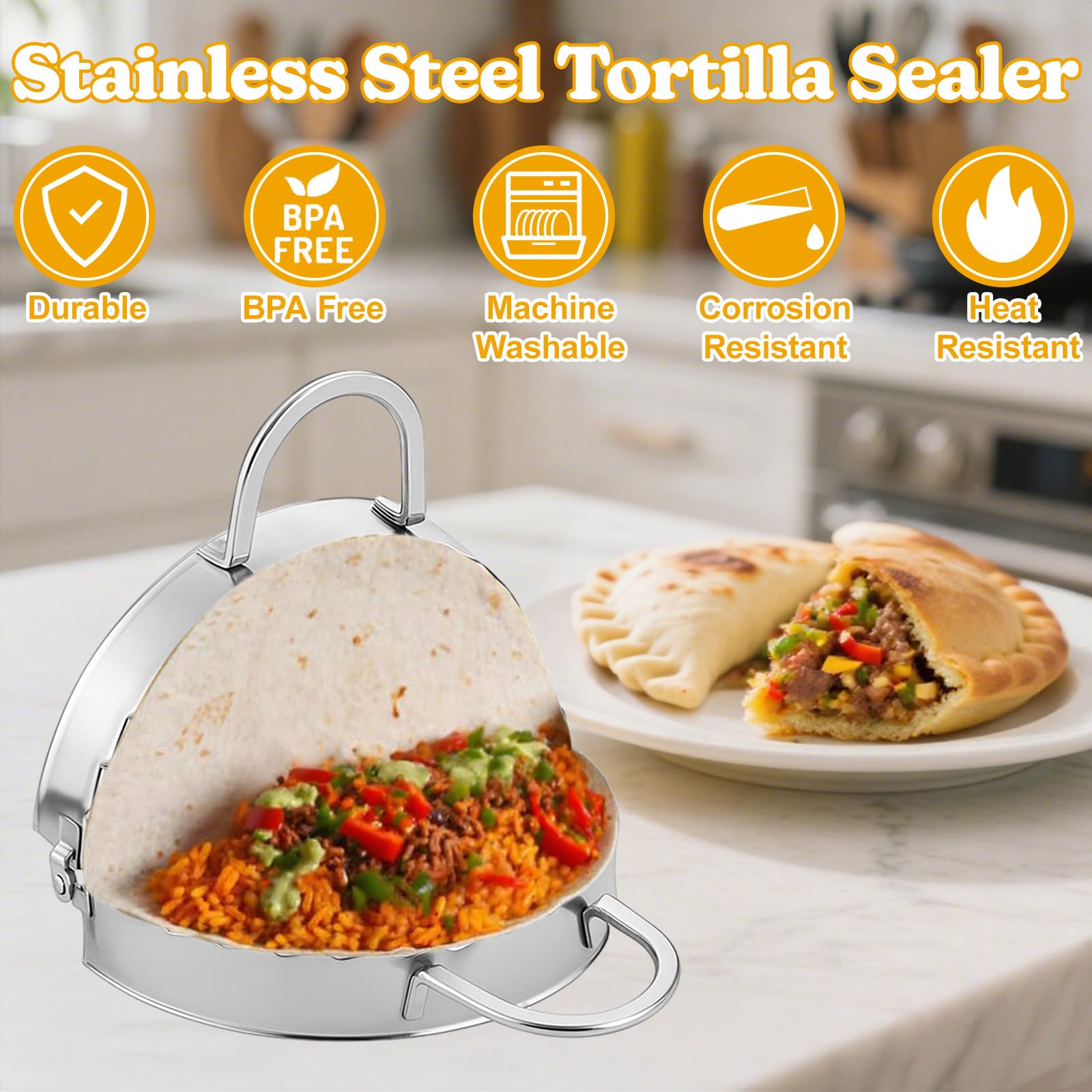 Prensado de tortillas Mity Rain con agarre ergonómico, reduce esfuerzo de prensado