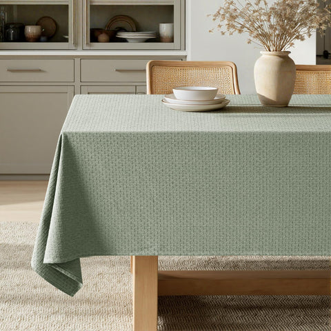 Mantel MIULEE de lino y algodón verde salvia para mesa rectangular, elegante y duradero.