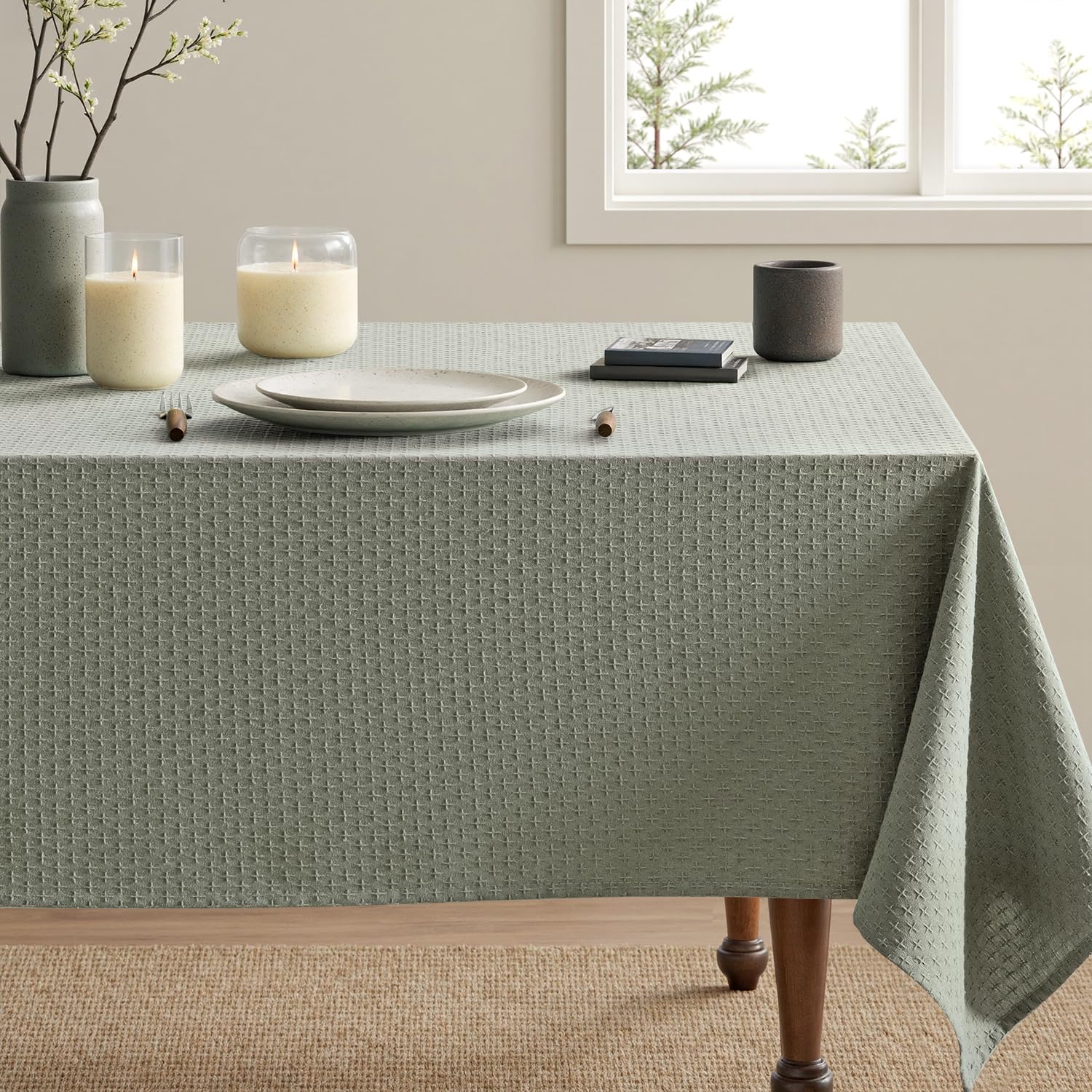 Mantel MIULEE verde oliva, ideal para ambientes modernos con toque elegante.