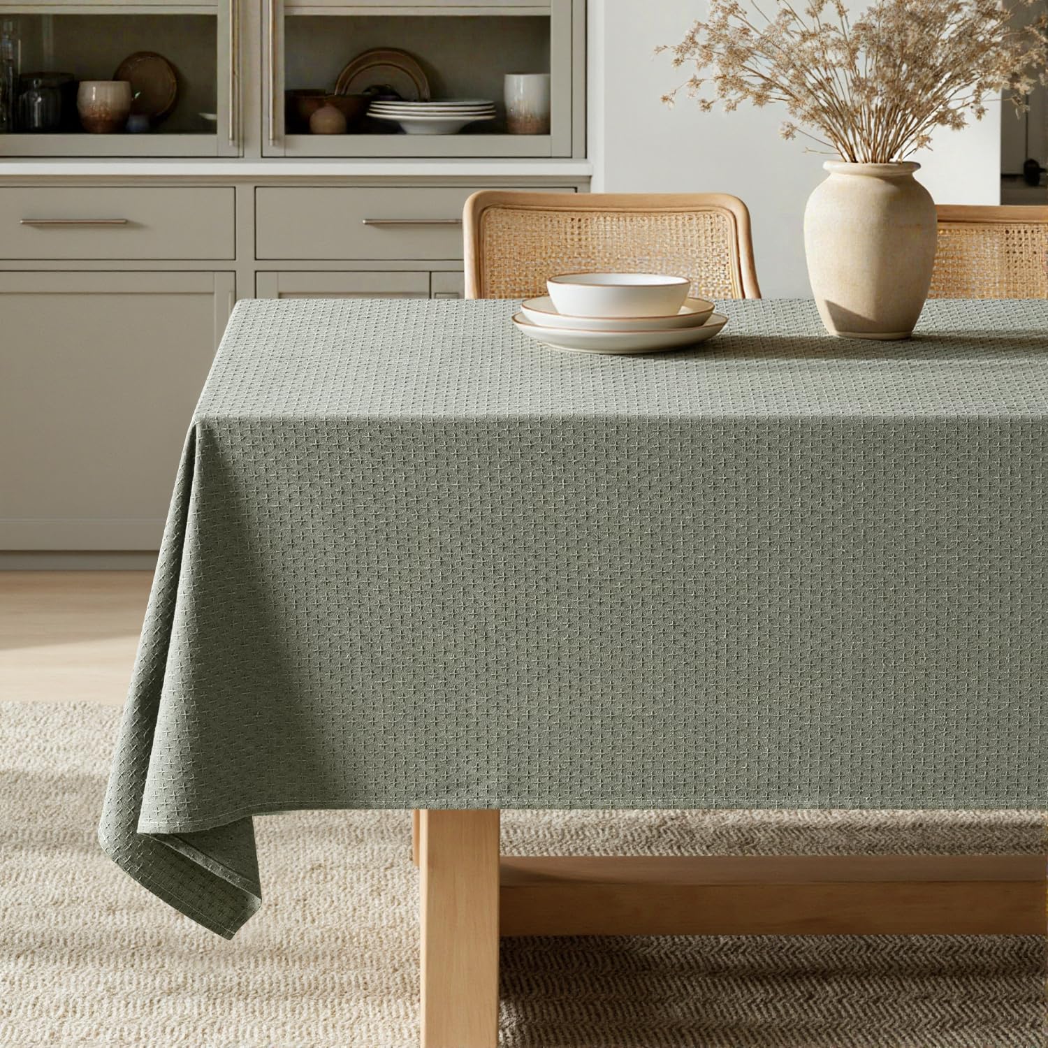 Mantel MIULEE verde oliva con textura cruz-estrellas para un aspecto elegante.