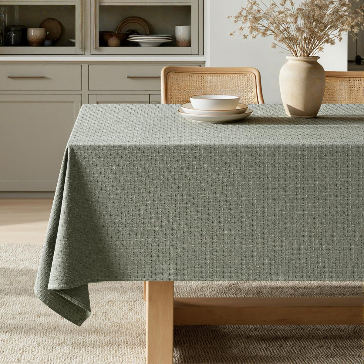 Mantel MIULEE verde oliva con textura cruz-estrellas para un aspecto elegante.