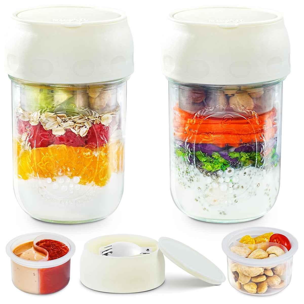 Miuyhji frascos de vidrio 16 oz para avena nocturna y yogur