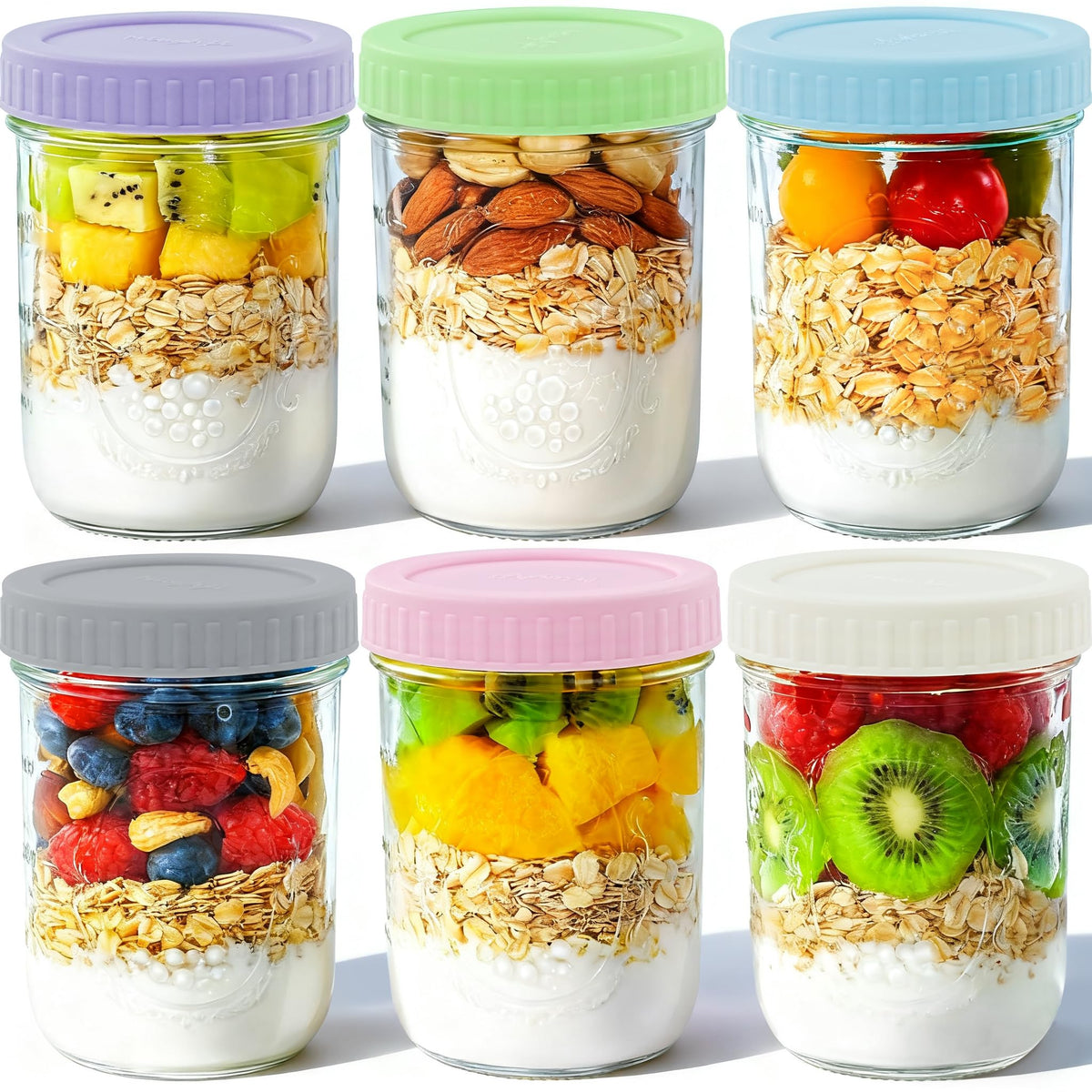 Miuyhji vasos de vidrio 16 onzas con tapas herméticas para conservar comidas frescas.