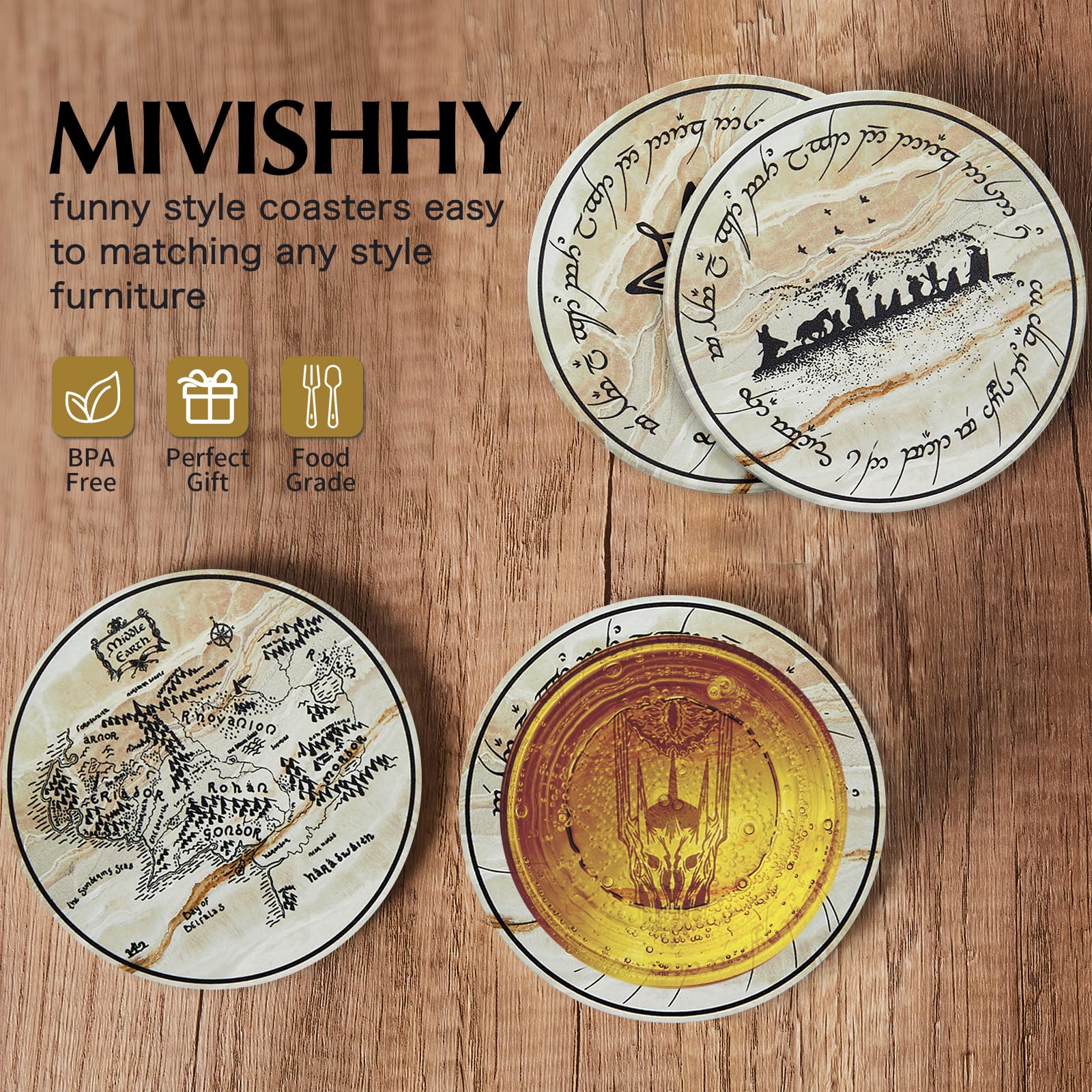 Base de corcho antideslizante en posavasos Mivishhy, evita deslizamientos en la mesa.
