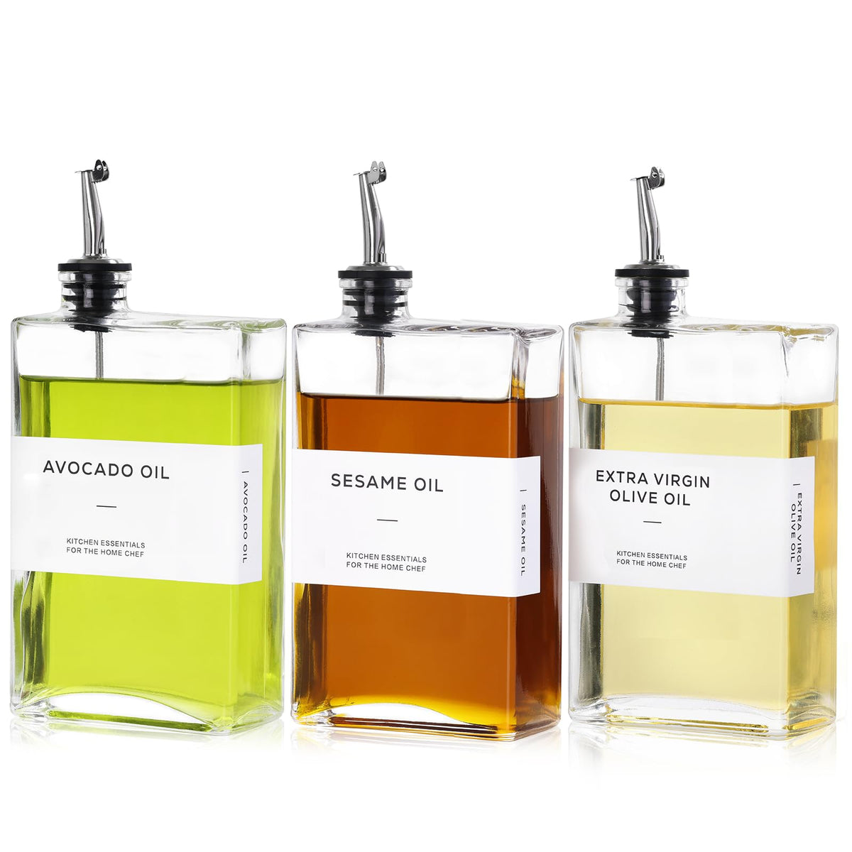 MiWUYI dispensadores de aceite de oliva de vidrio, juego de tres para dosificar con precisión.