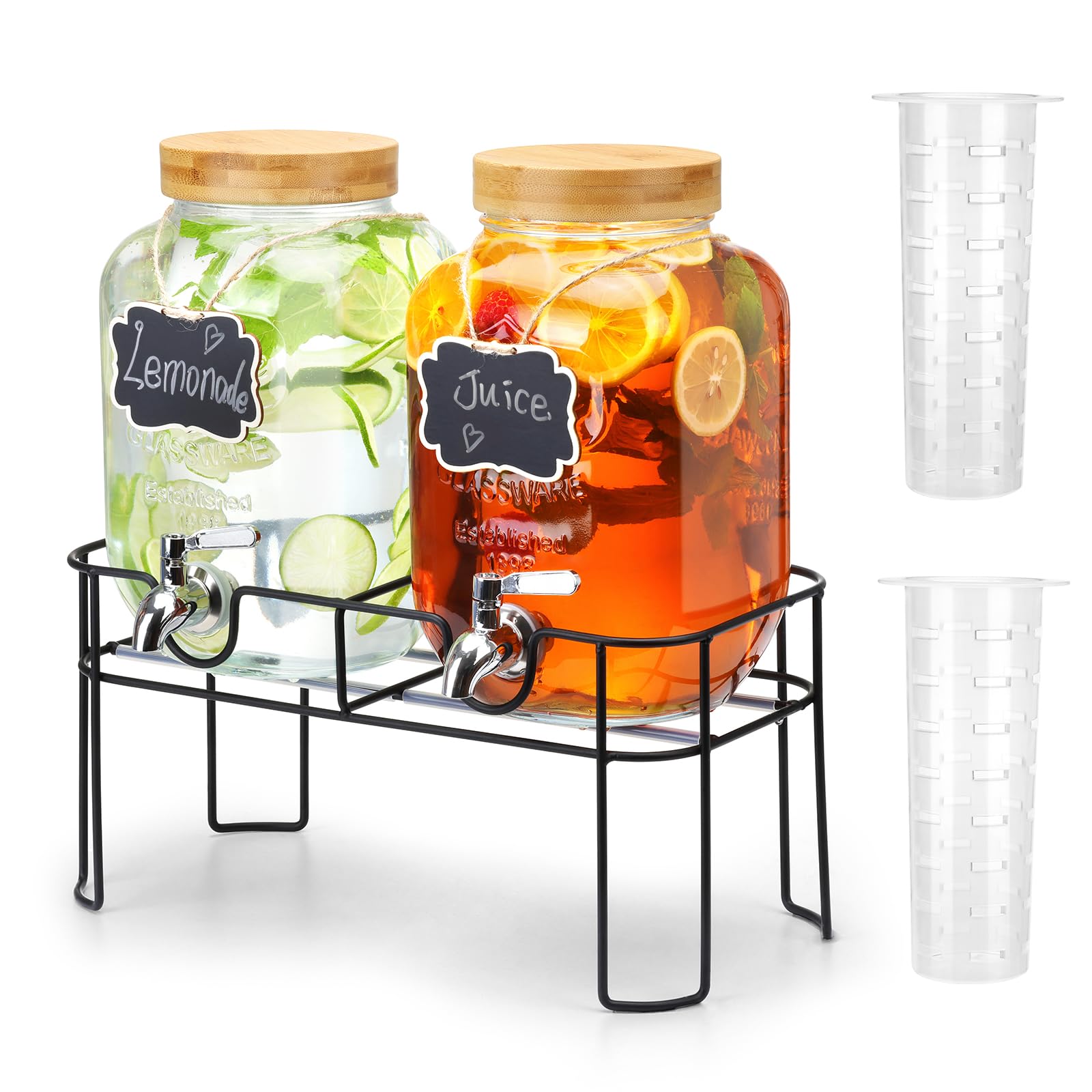 MIWUYI dispensador de vidrio 1 galón con tapa de bambú, fácil de verter y mantener fresca.