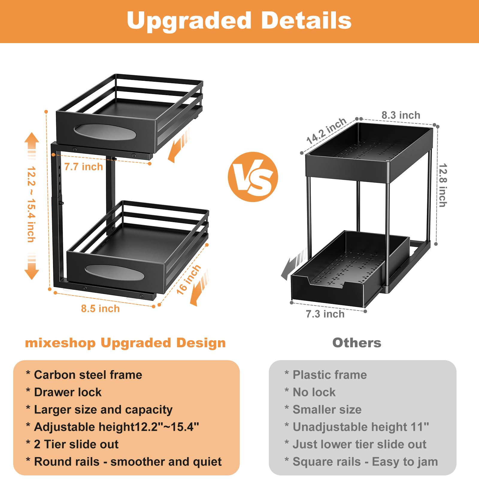 Dimensiones 16 L x 8.5 W x 12.2-15.4 Aprox para almacenamiento.