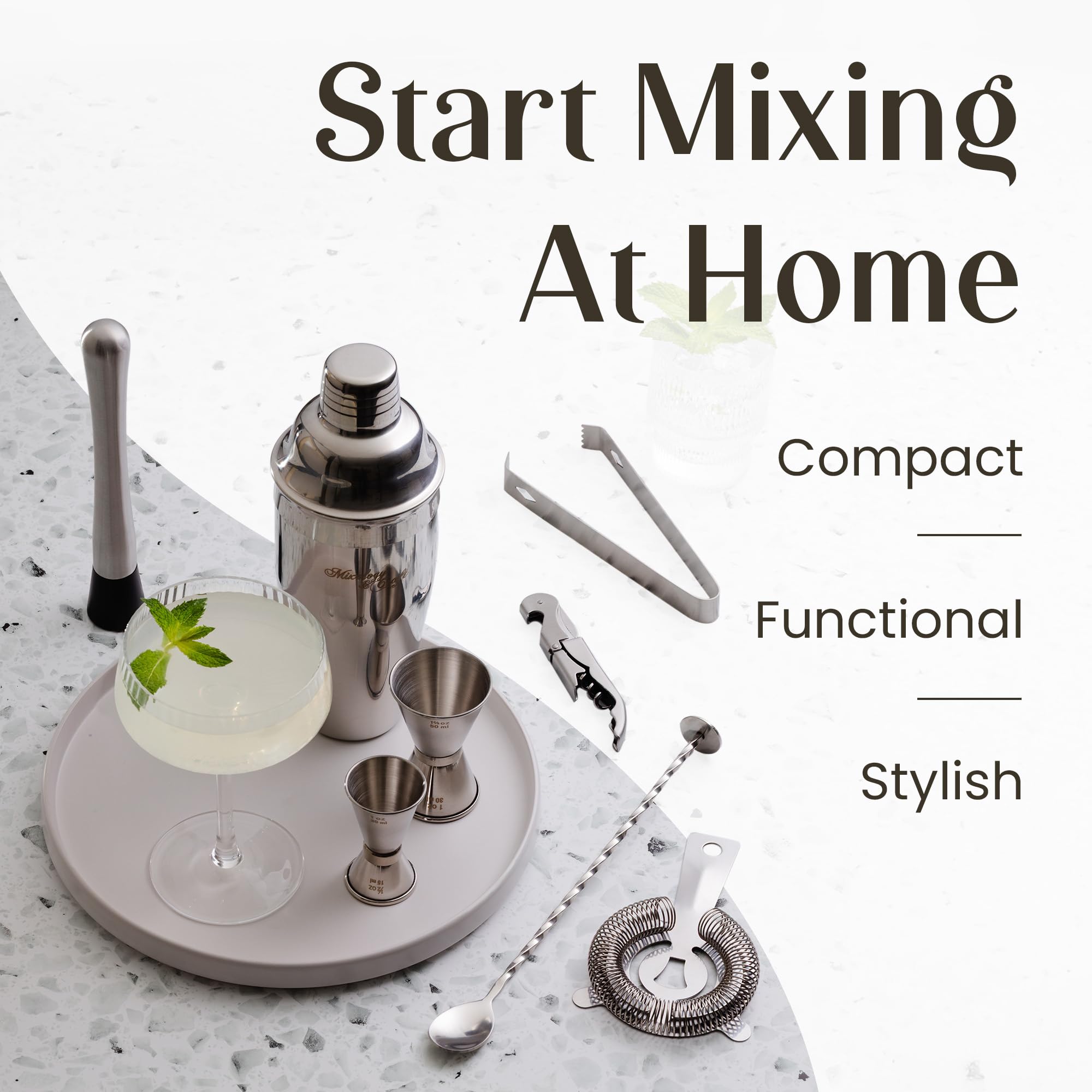 Mixology & Craft colador Hawthorne para filtrado suave sin goteos.