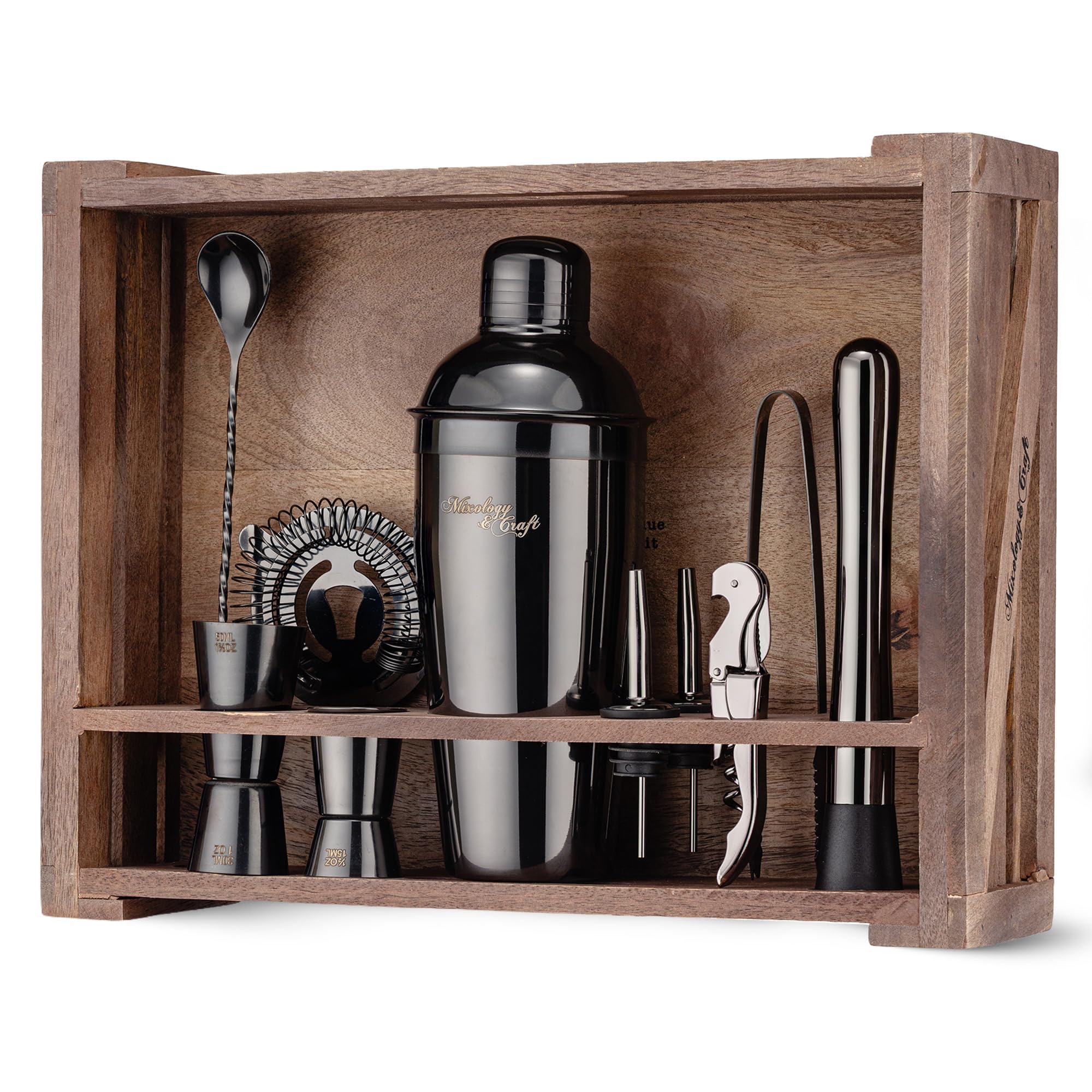 Conjunto Mixology y Craft completo con coctelera de 24 oz para batidos precisos.