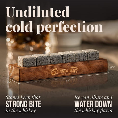 Mixology & Craft bandeja de madera con seis piedras enfriadoras para whisky.