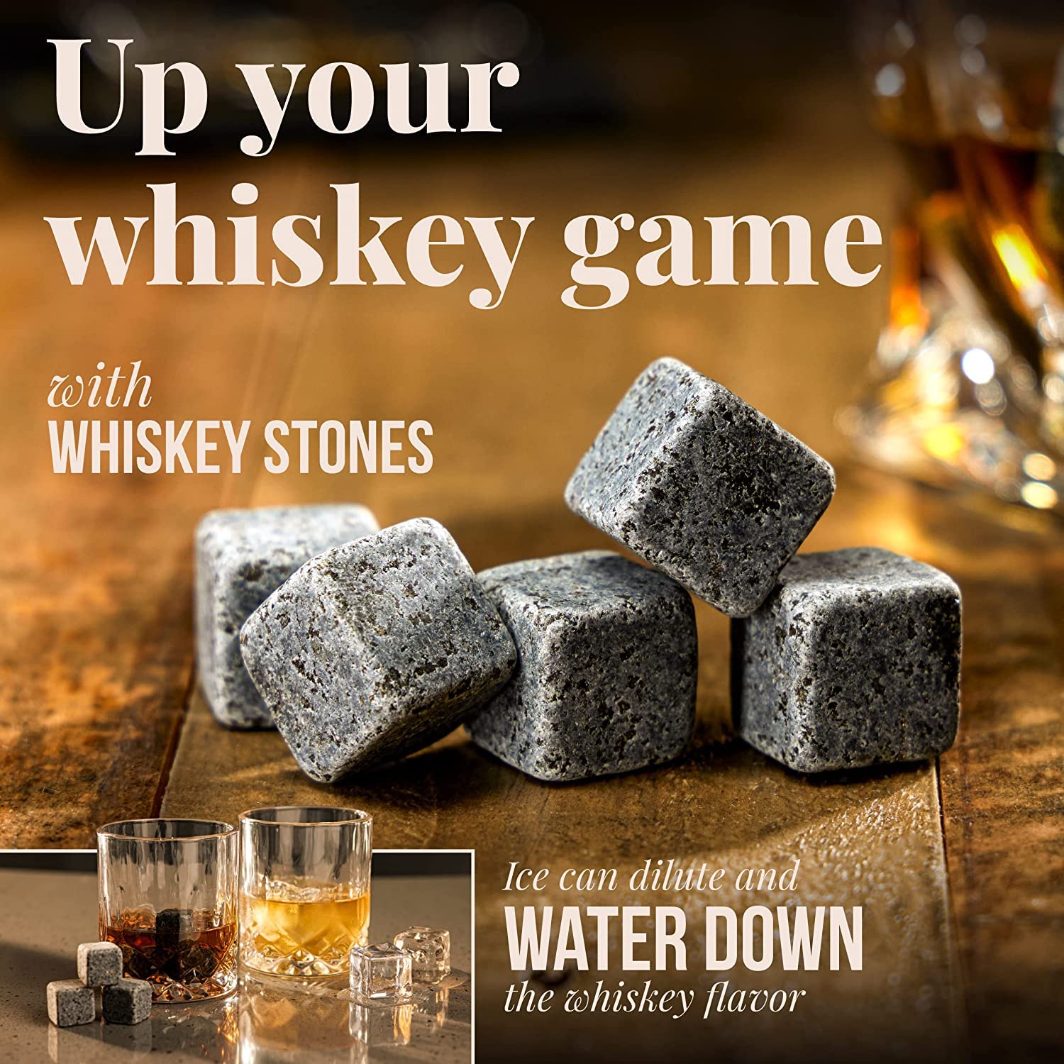 Mixology & Craft piedras de whisky en congelador para enfriamiento rápido sin diluir.