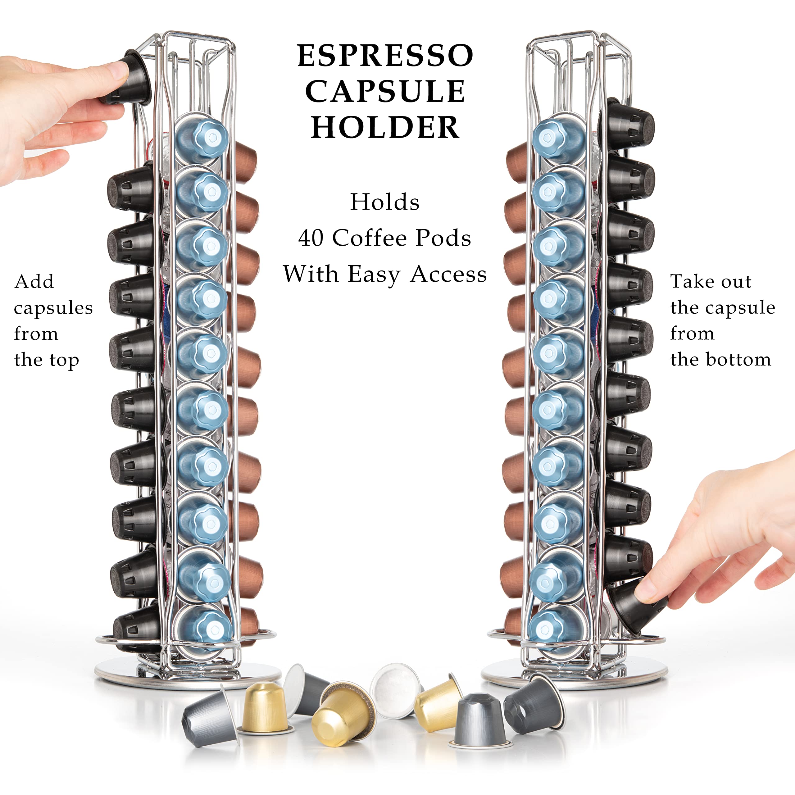 Acabado cromado brillante que complementa la máquina Nespresso.