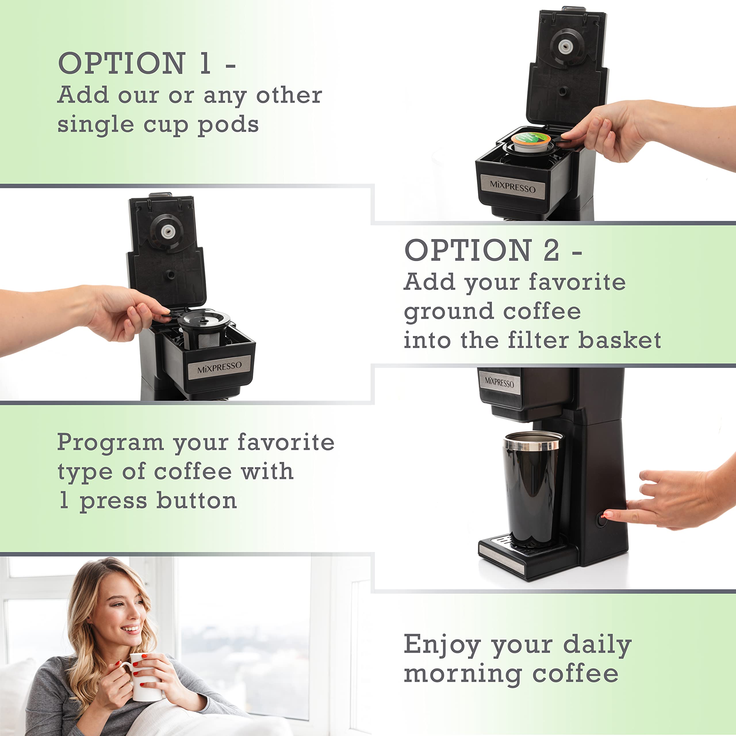 Mixpresso diseño compacto con bandeja extraíble para evitar derrames