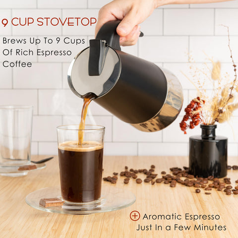 Mixpresso Cafetera moka acero inoxidable diseno, duradera para uso diario.