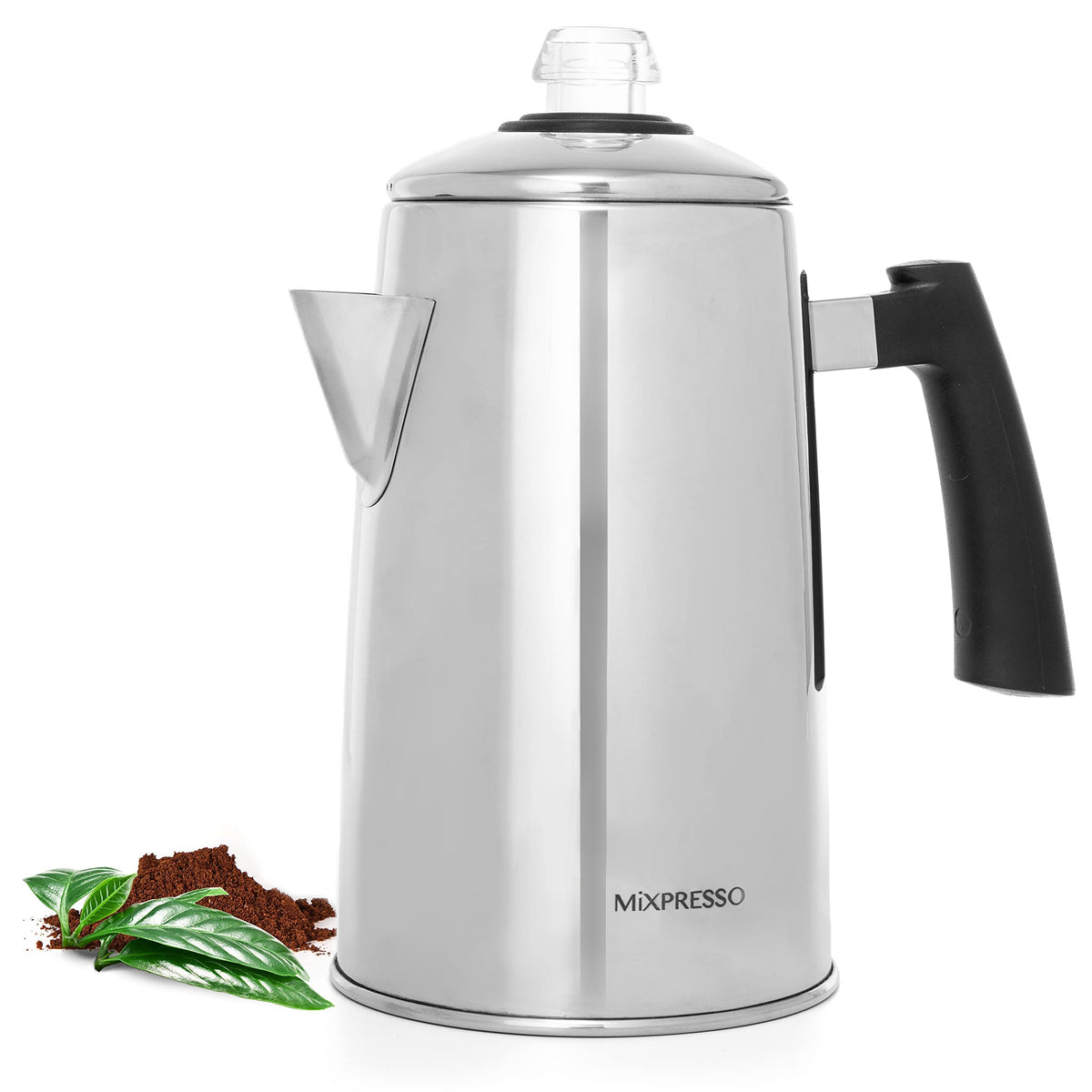 Mixpresso percoladora en frontal, cuerpo de acero inoxidable, 52 onzas para preparar más café.
