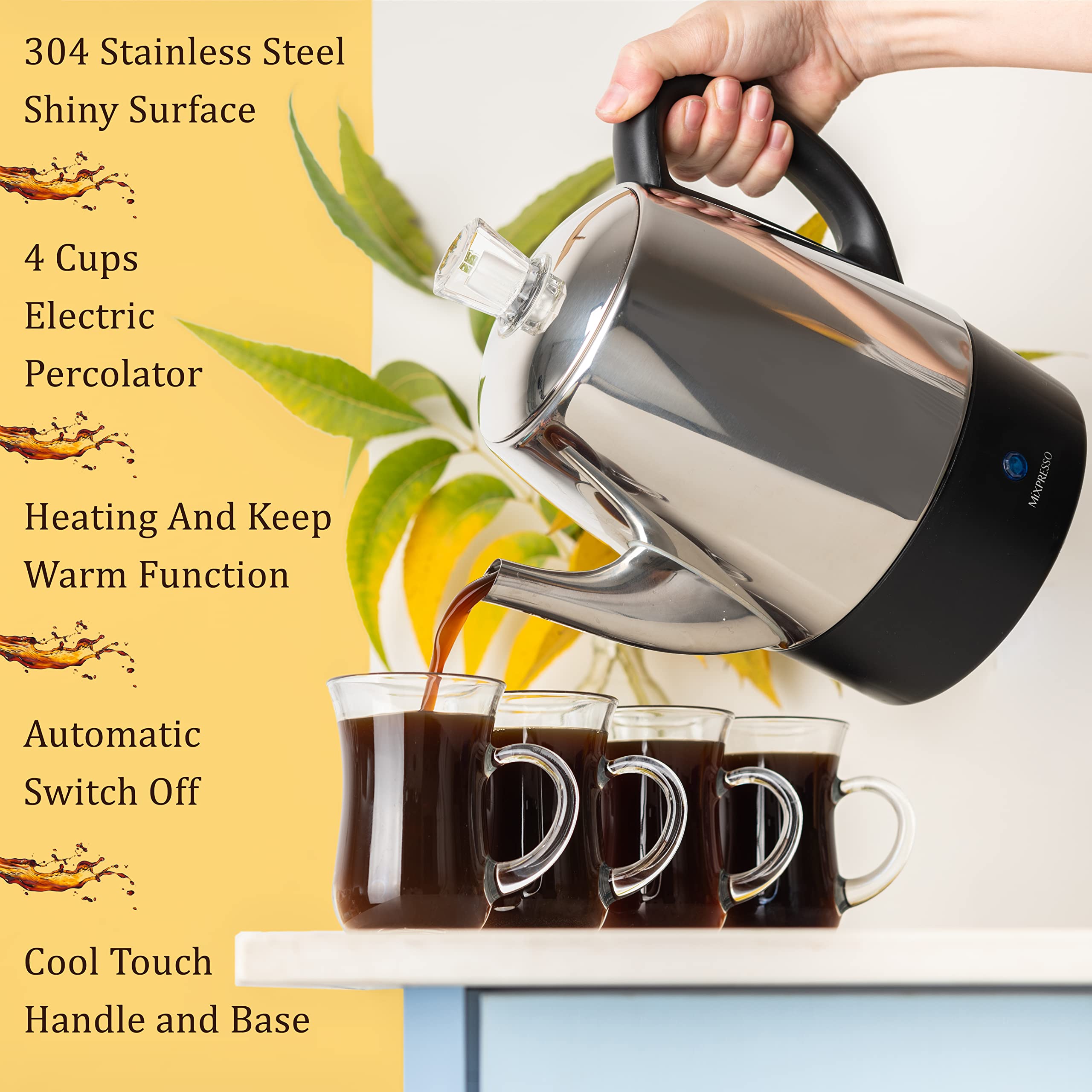 Mixpresso cafetera percoladora con boquilla de vertido suave para servir sin goteos