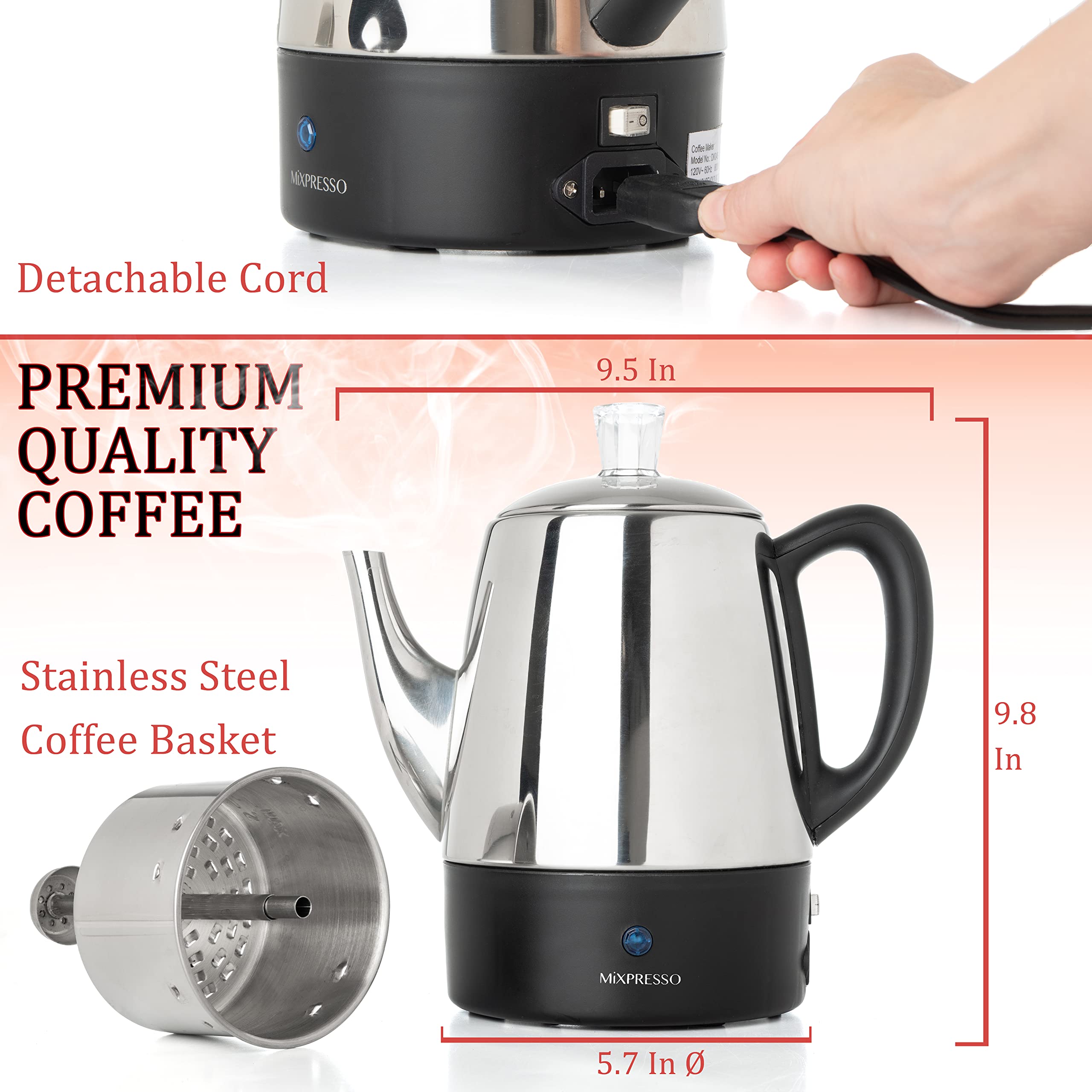Mixpresso cafetera percoladora con función mantener caliente para café prolongado
