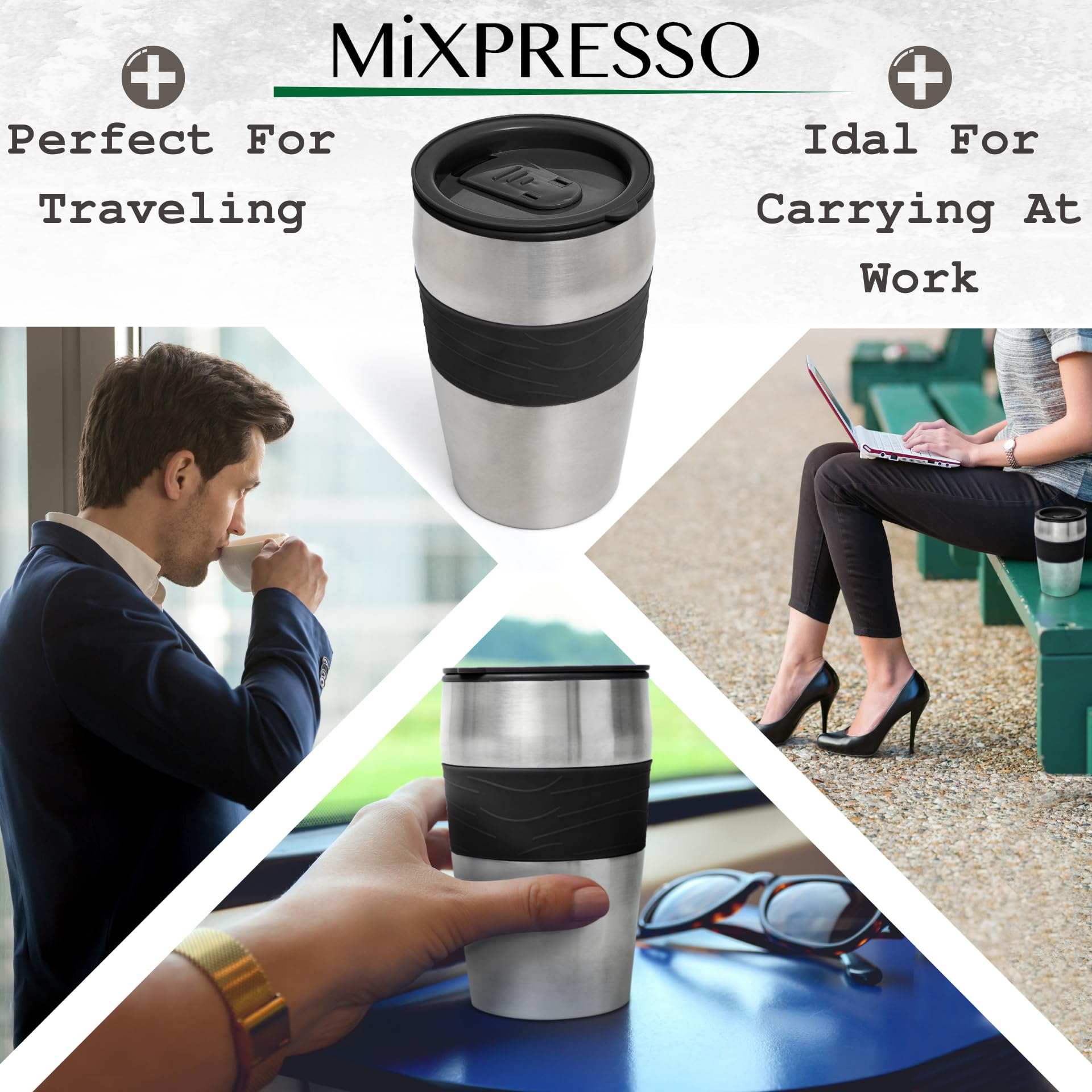 Mixpresso cafetera usa café molido, ideal para preparación rápida en casa.