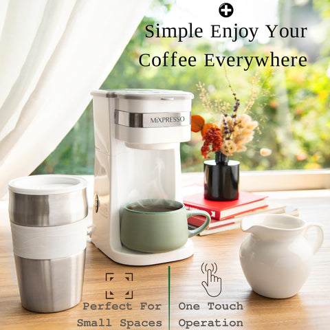 Mixpresso cafetera blanca fácil de limpiar a mano o lavavajillas.
