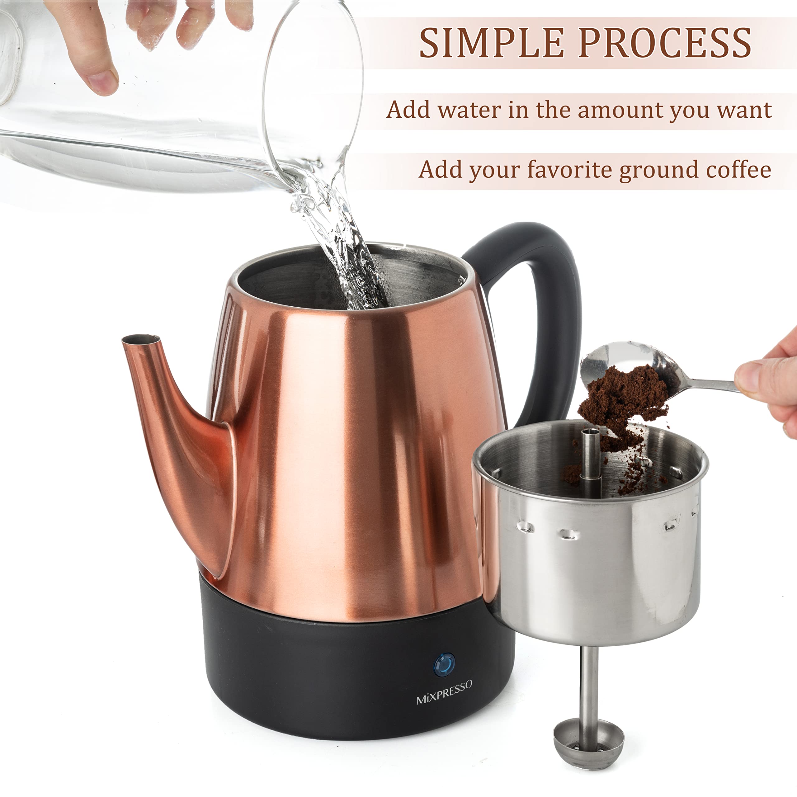 Mixpresso mango tacto frío, agarre cómodo para verter sin salpicaduras.