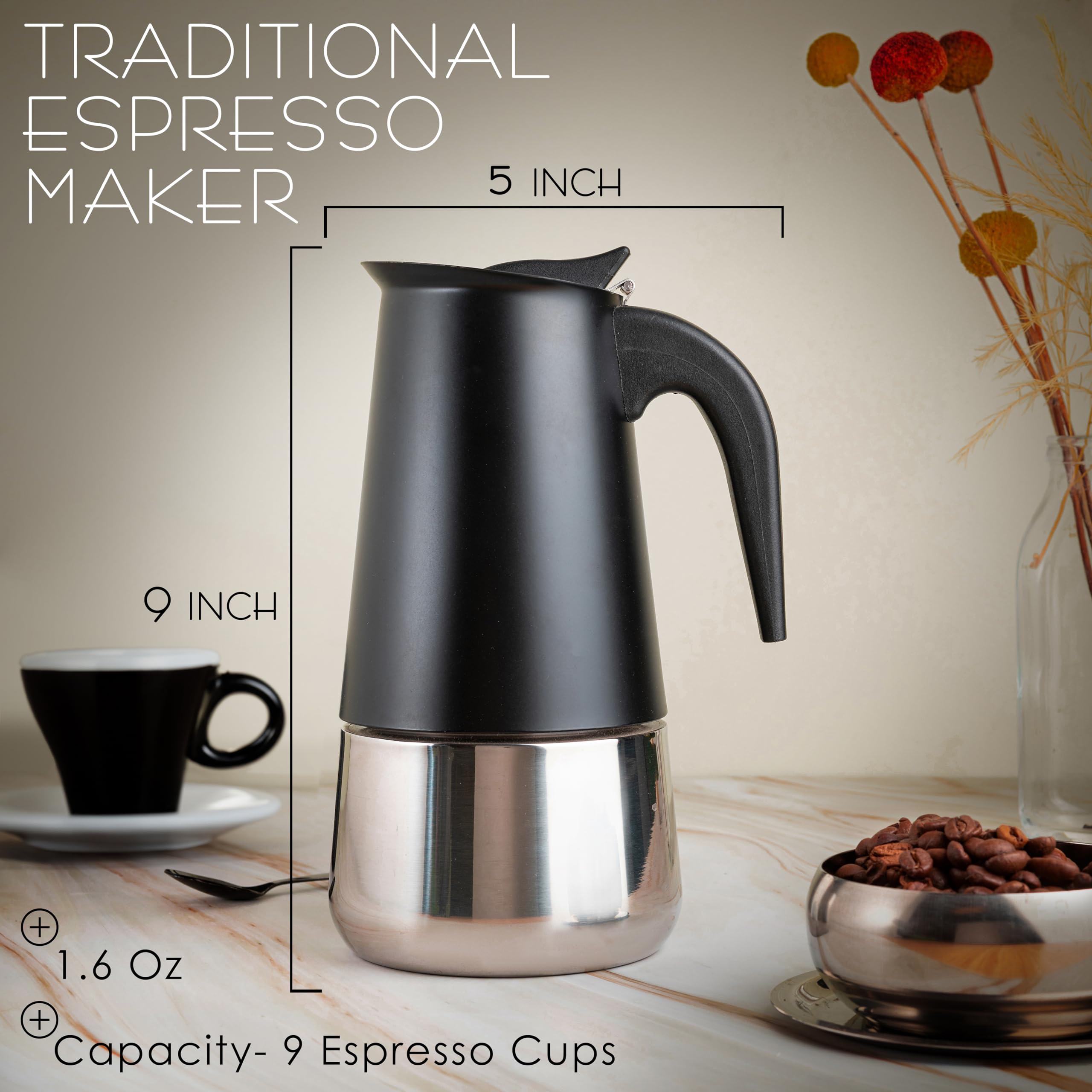 Mixpresso Olla moka negra en cocina, ideal para casa.