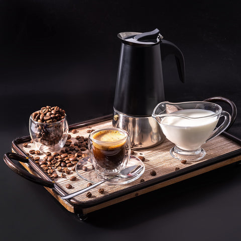 Mixpresso Olla moka negra con mango cómodo, vertido controlado.