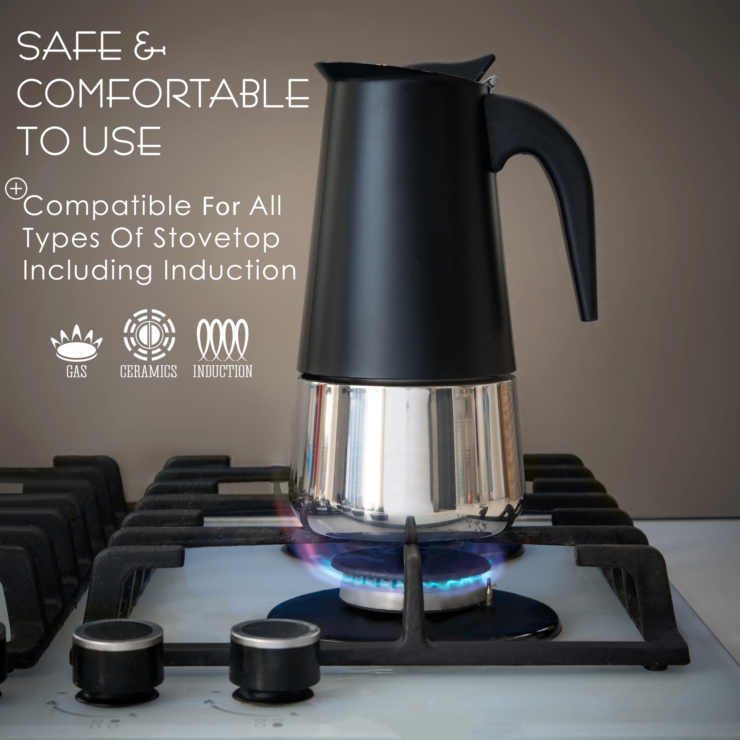 Mixpresso Olla moka negra para campamento, café cómodo al aire libre.