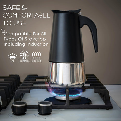 Mixpresso Olla moka negra para campamento, café cómodo al aire libre.