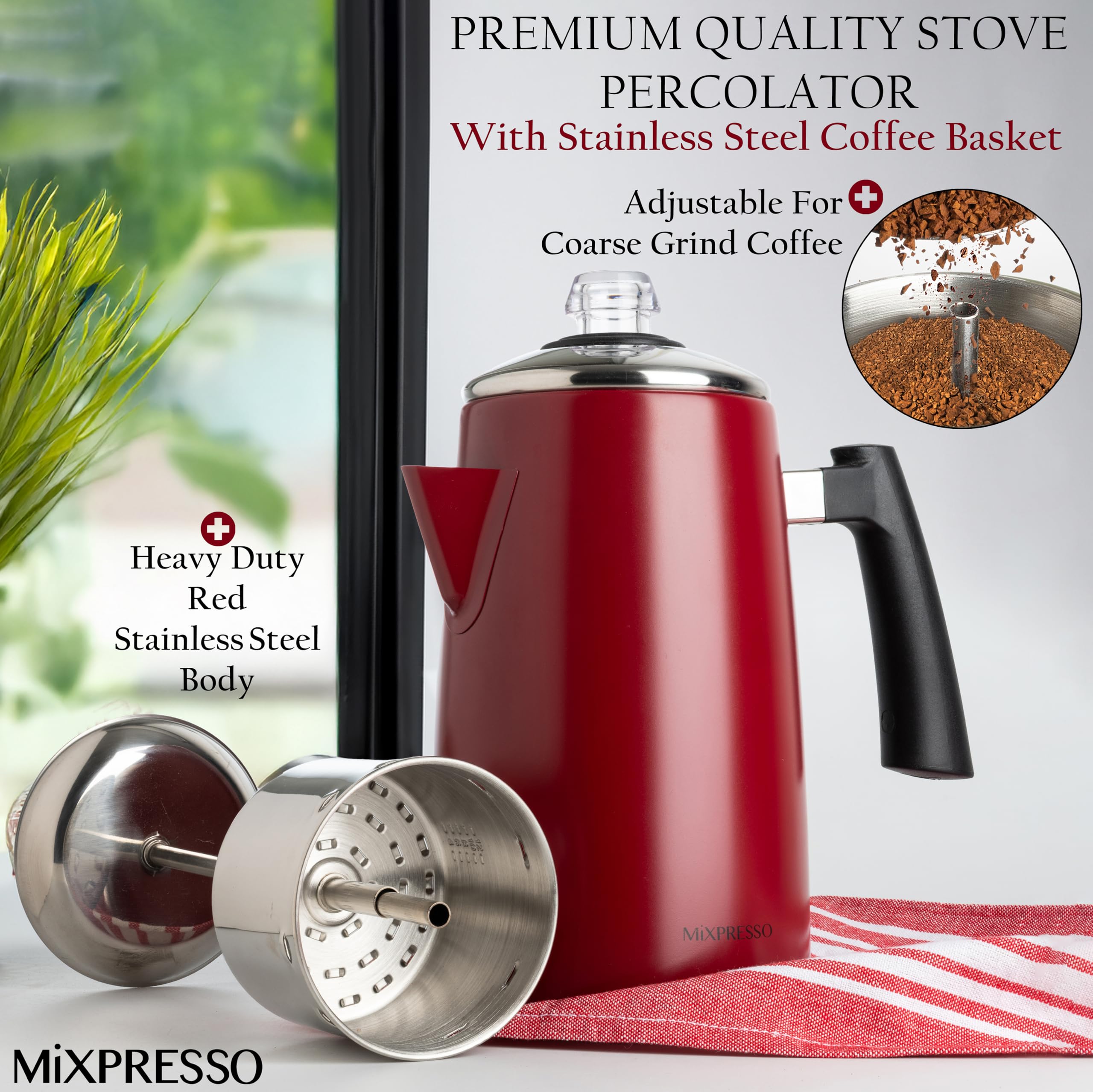 Mixpresso percolador cafe, manija tacto frío: manejo cómodo durante la cocción